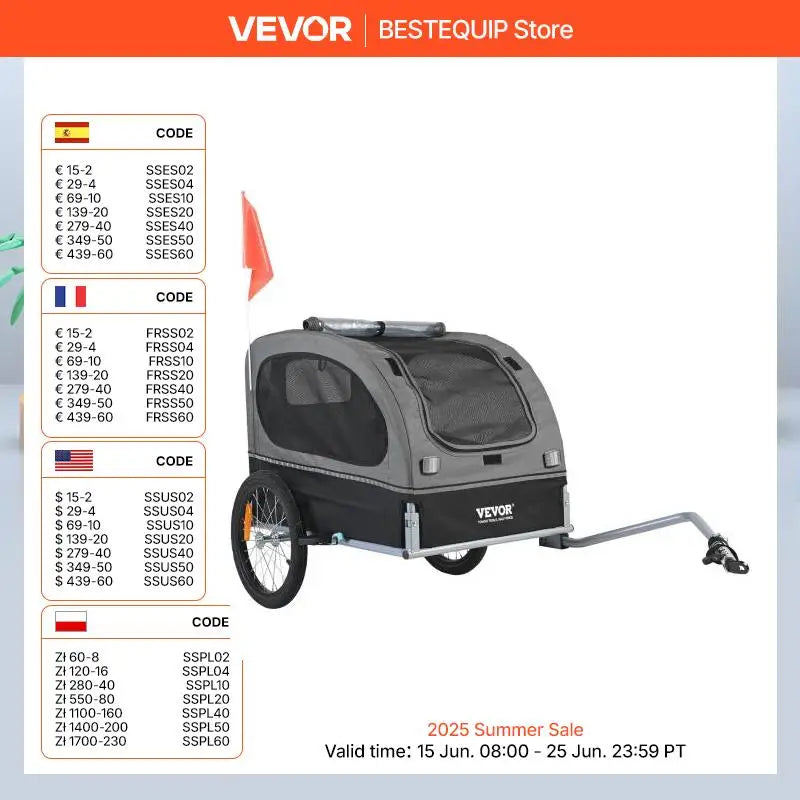 88 Lbs Dog Bike Trailer Pet Cart Bicycle Carrier with Wheels, Coupler, Reflectors, Flag, Collapsible to Store for Dogs