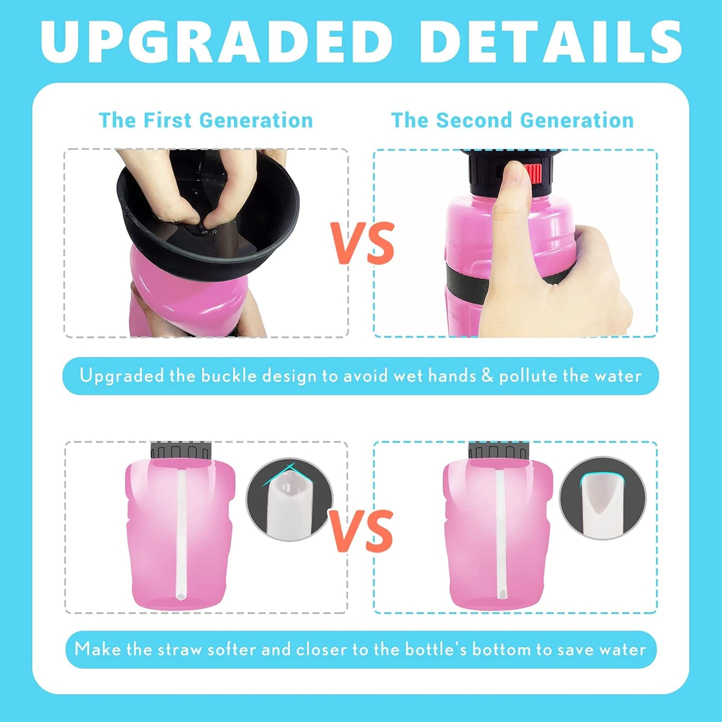 Dog Water Bottle 21Oz with Collapsible Dog Travel Bowls, Squeeze Pet Water Bottles for Dogs, Portable Lightweight Leak-Proof Dog Water Bowl Dispenser for Outdoor Walking