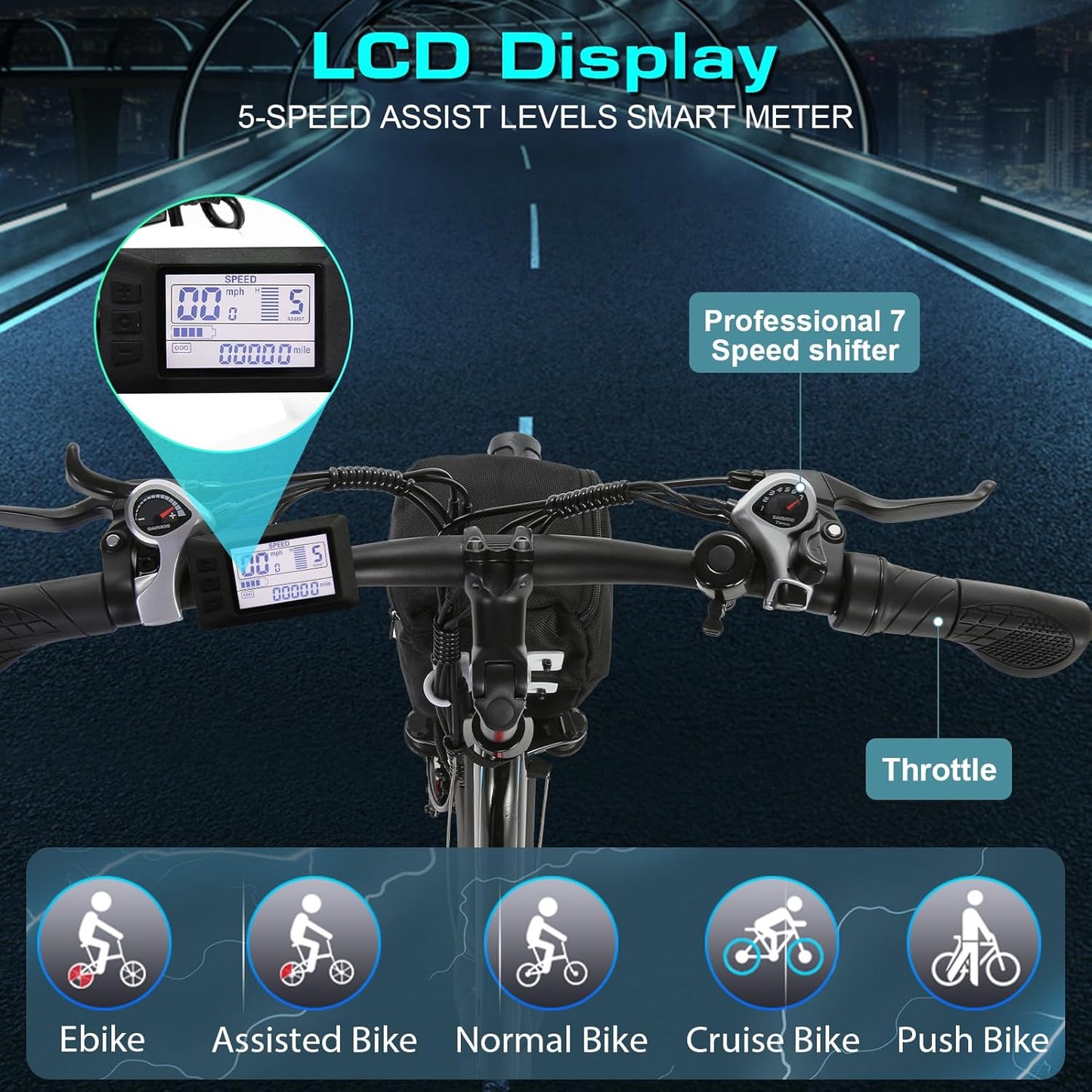Electric Bike for Adults with 750W Peak Motor, 26" Commuter Electric Bike, 22MPH Cruiser Ebikes with 48V Removable Battery, up to 50 Miles, Lcd-Display, 7 Speed, Cruise Control, UL 2849 Certified