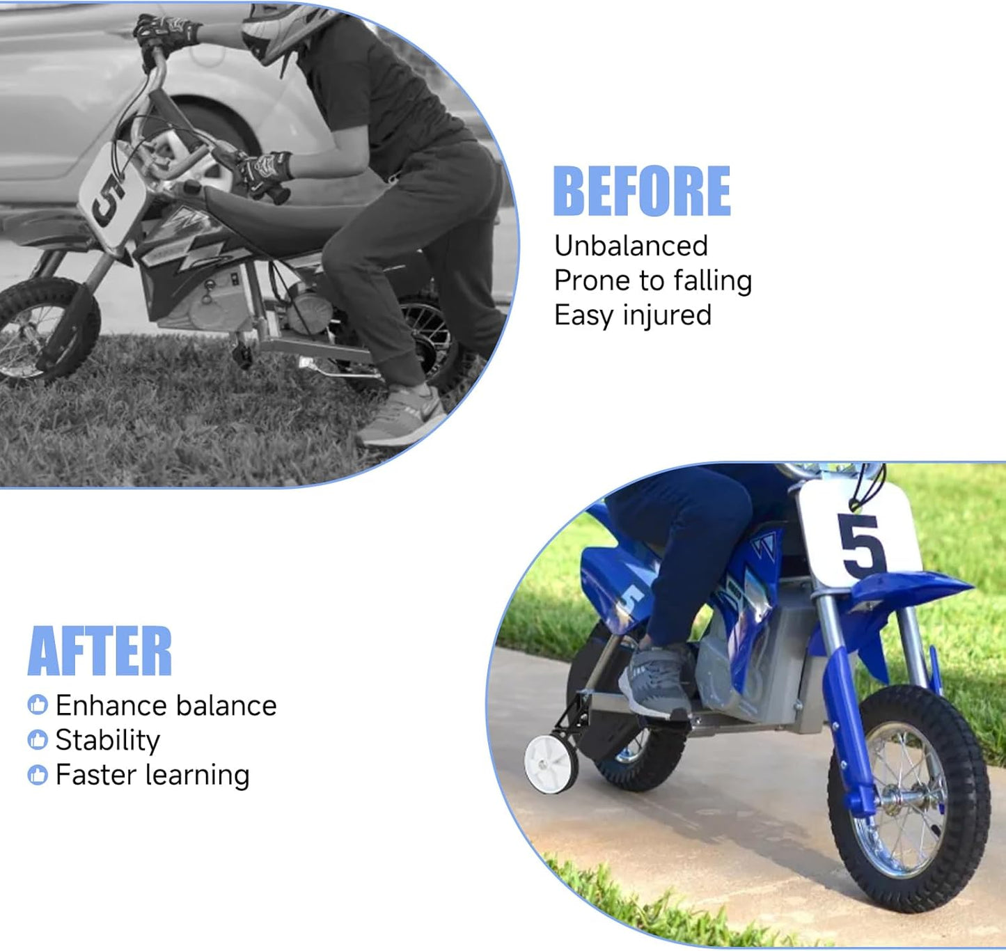 Dirt Bike Training Wheels Compatible with Razor MX350 MX400 MX500 MX650 Electric Dirt Rocket Bike Accessories Parts Adjustable Height Training Wheels for Kids Electric Dirt Bike