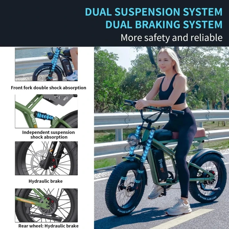 Electric Bike F2 Pro 1400W Fat Tire Adult E Bikes 48V 22.5Ah Electric Motorcycles Both Urban Commuting and Off-Road Use