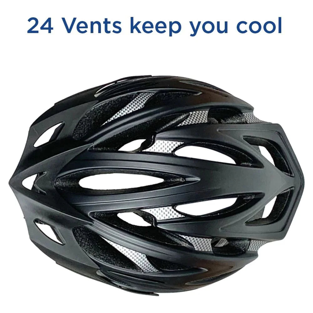 Adult Black Bike Helmet (Universal Adjustment, 24 Vents, Ages 14+)