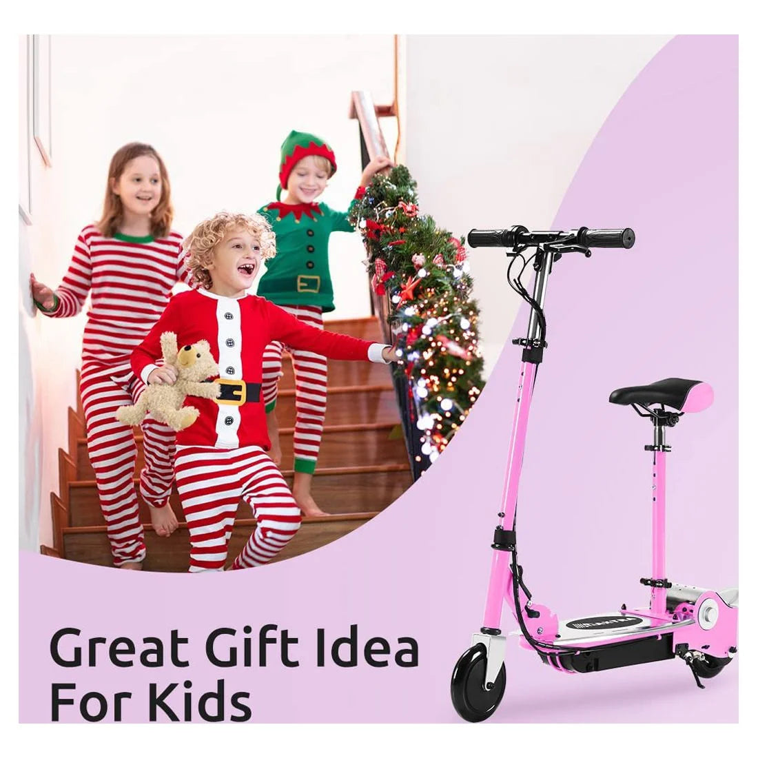 Electric Scooter with Seat for Kids Ages 6-12, 60 Mins Long Battery Life, Removable Seat 2 Riding Styles, 155Lbs Max Load, Pink