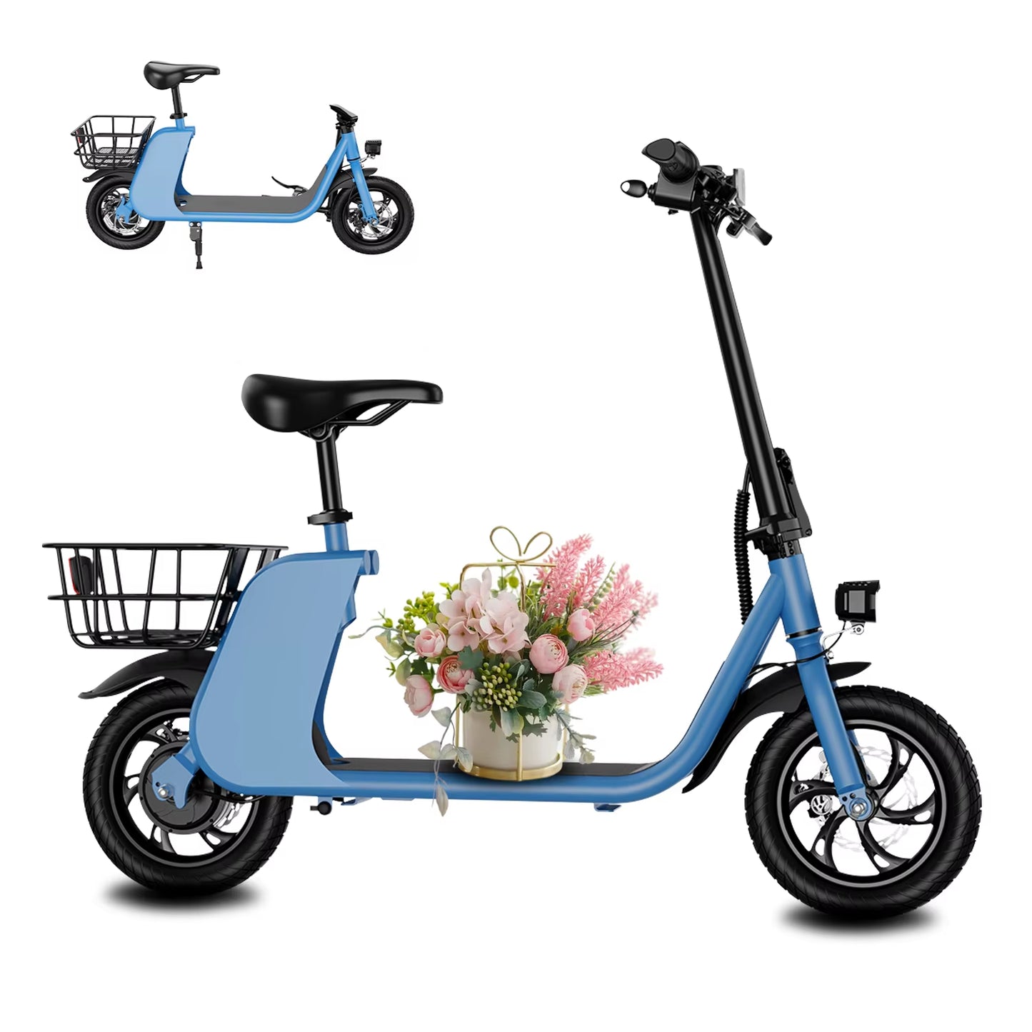 450W Adult Electric Scooter 15.5Mph, with Seat and Shopping Basket, Suitable for Female Electric Scooters for Urban Commuting