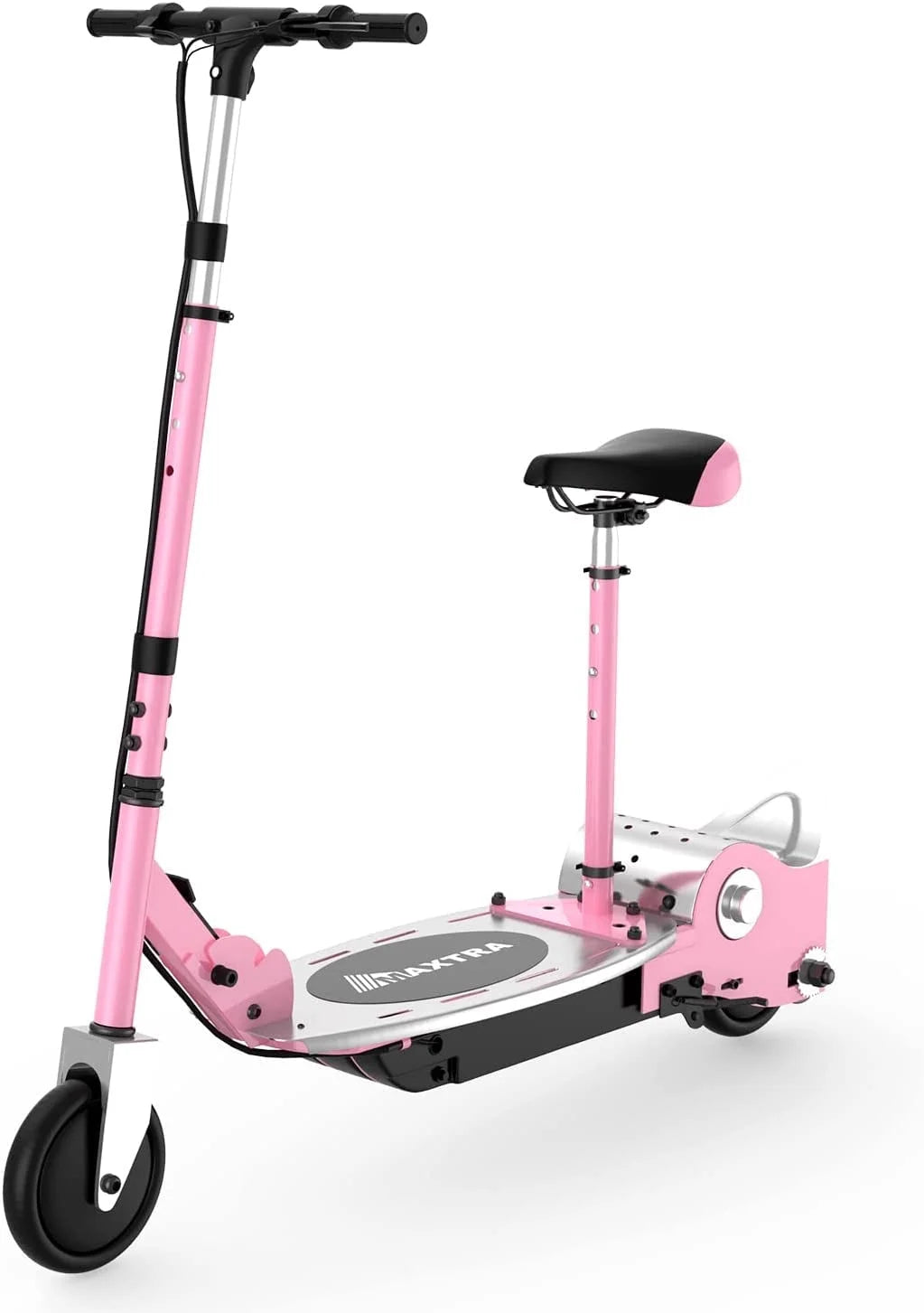 Electric Scooter with Seat for Kids Ages 6-12, 60 Mins Long Battery Life, Removable Seat 2 Riding Styles, 155Lbs Max Load, Pink