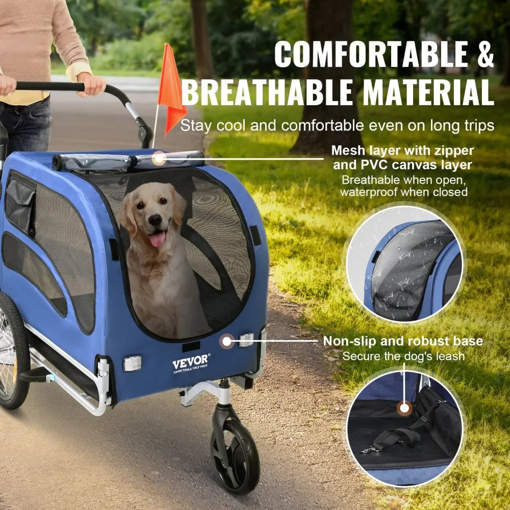 Supports up to 100 Lbs, 2-In-1 Pet Stroller Cart Bicycle Carrier, Easy Folding Cart Frame with Quick Release Wheels,Pet Cart