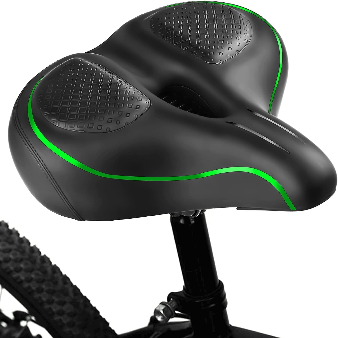Oversized Bike Seat, Comfort Exercise Bicycle Saddle Replacement for Women Men,Wide Bike Seat with Dual Shock Absorbing Ball - Compatible with Mountain Bike, Road Bicycle