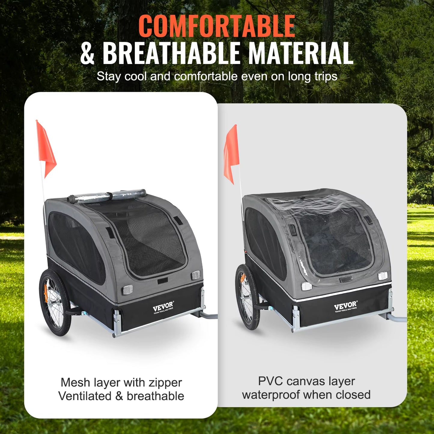 88 Lbs Dog Bike Trailer Pet Cart Bicycle Carrier with Wheels, Coupler, Reflectors, Flag, Collapsible to Store for Dogs