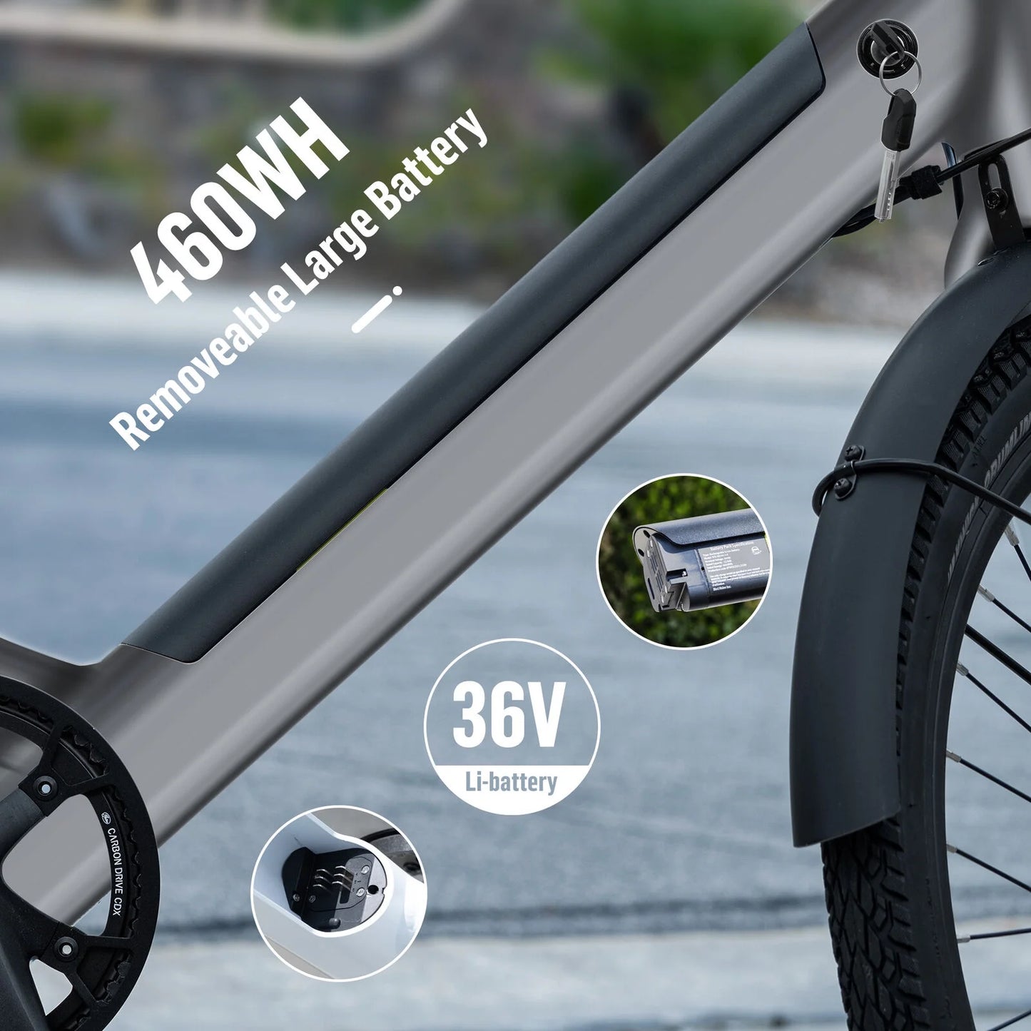 500W 26" Electric City Bike for Adults Mountain Eelectric Bicycle with 36V 460WH Removable Battery - LCD Display, Disc Brake, Speed Sensor, Belt Drive, Waterproof Commute Ebikes