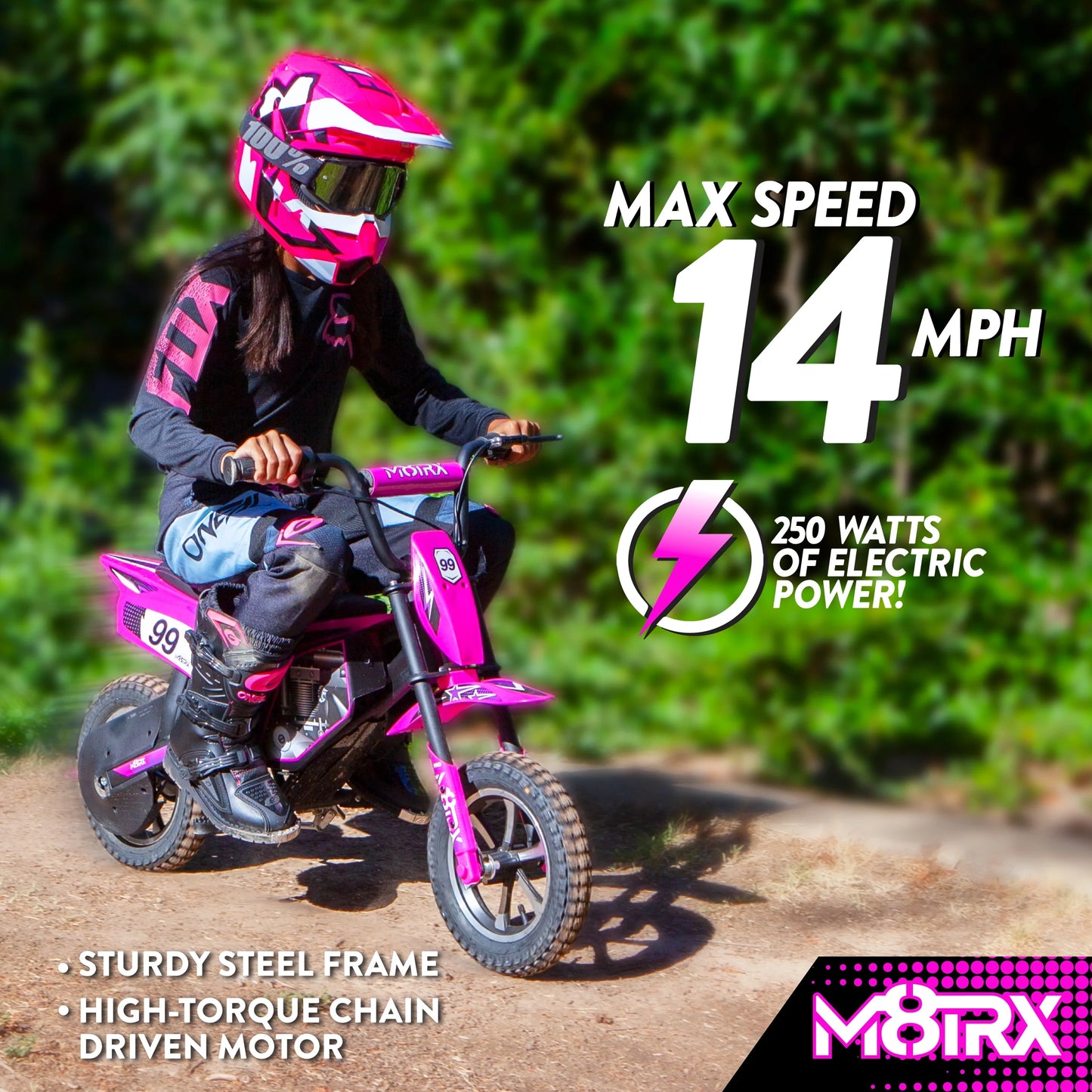 M8TRX Pink 24V Electric Dirt Bike, Ride on Toy Motorcycle for Kids and Teens