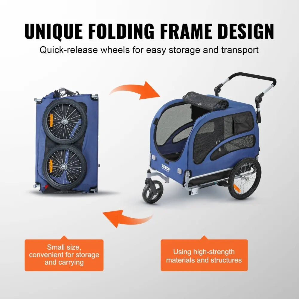 Supports up to 100 Lbs, 2-In-1 Pet Stroller Cart Bicycle Carrier, Easy Folding Cart Frame with Quick Release Wheels,Pet Cart