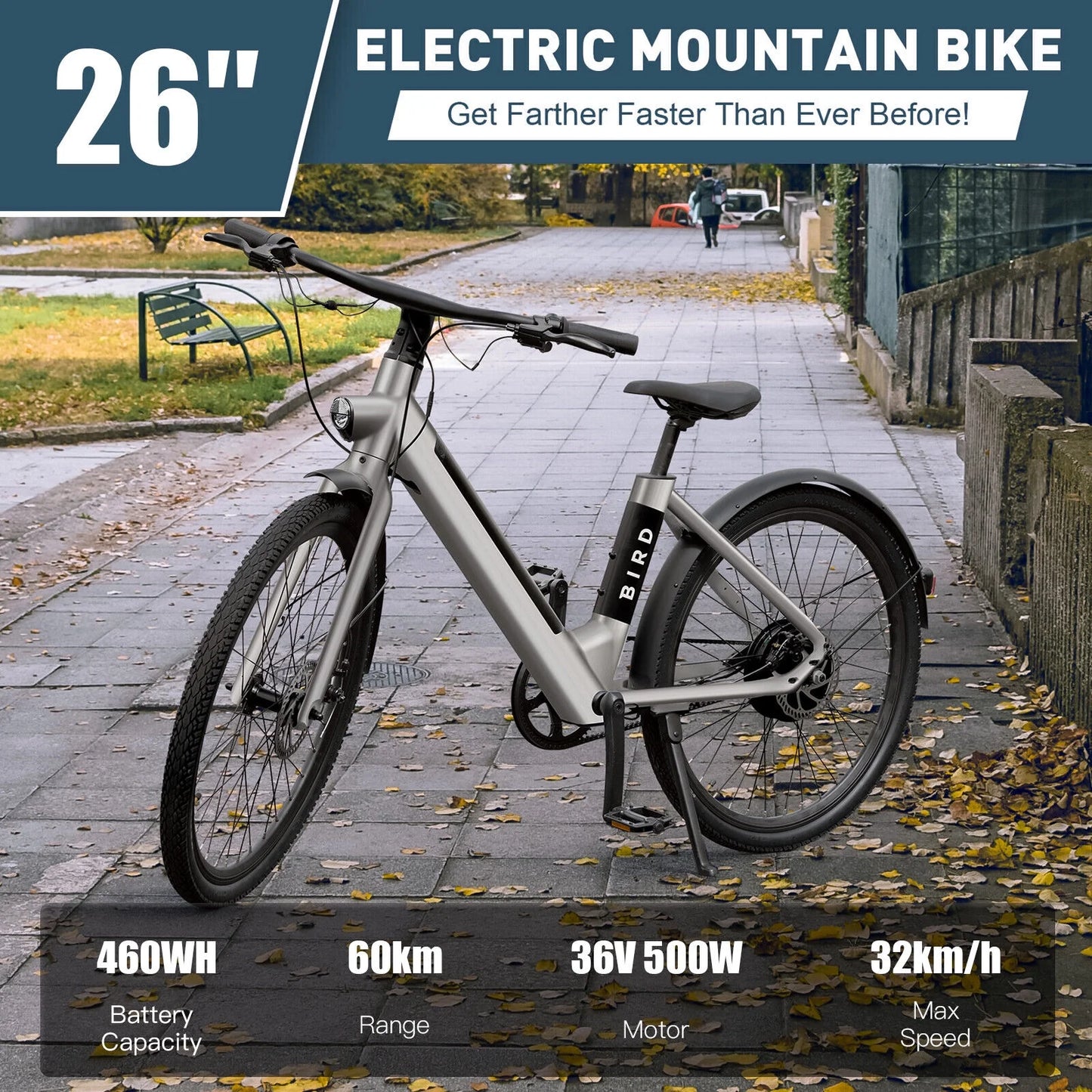 500W 26" Electric City Bike for Adults Mountain Eelectric Bicycle with 36V 460WH Removable Battery - LCD Display, Disc Brake, Speed Sensor, Belt Drive, Waterproof Commute Ebikes
