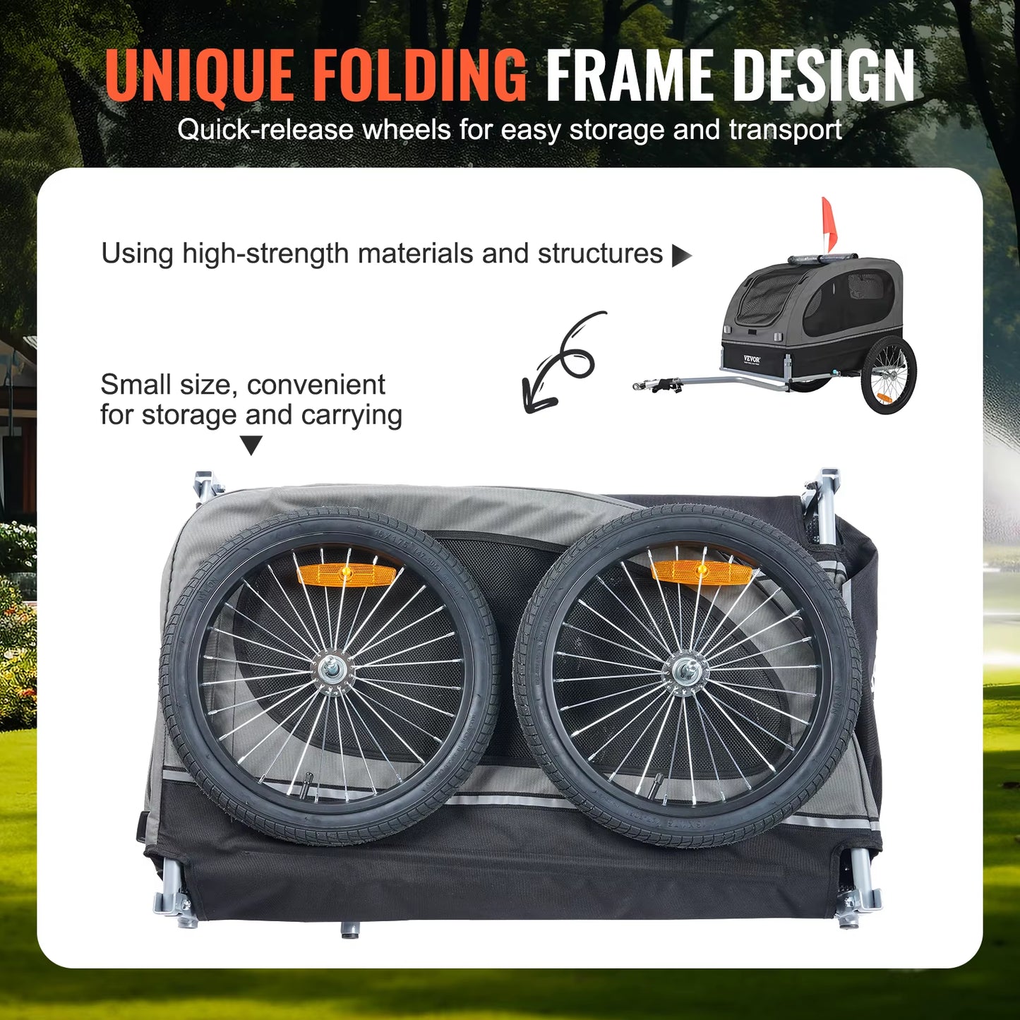 88 Lbs Dog Bike Trailer Pet Cart Bicycle Carrier with Wheels, Coupler, Reflectors, Flag, Collapsible to Store for Dogs
