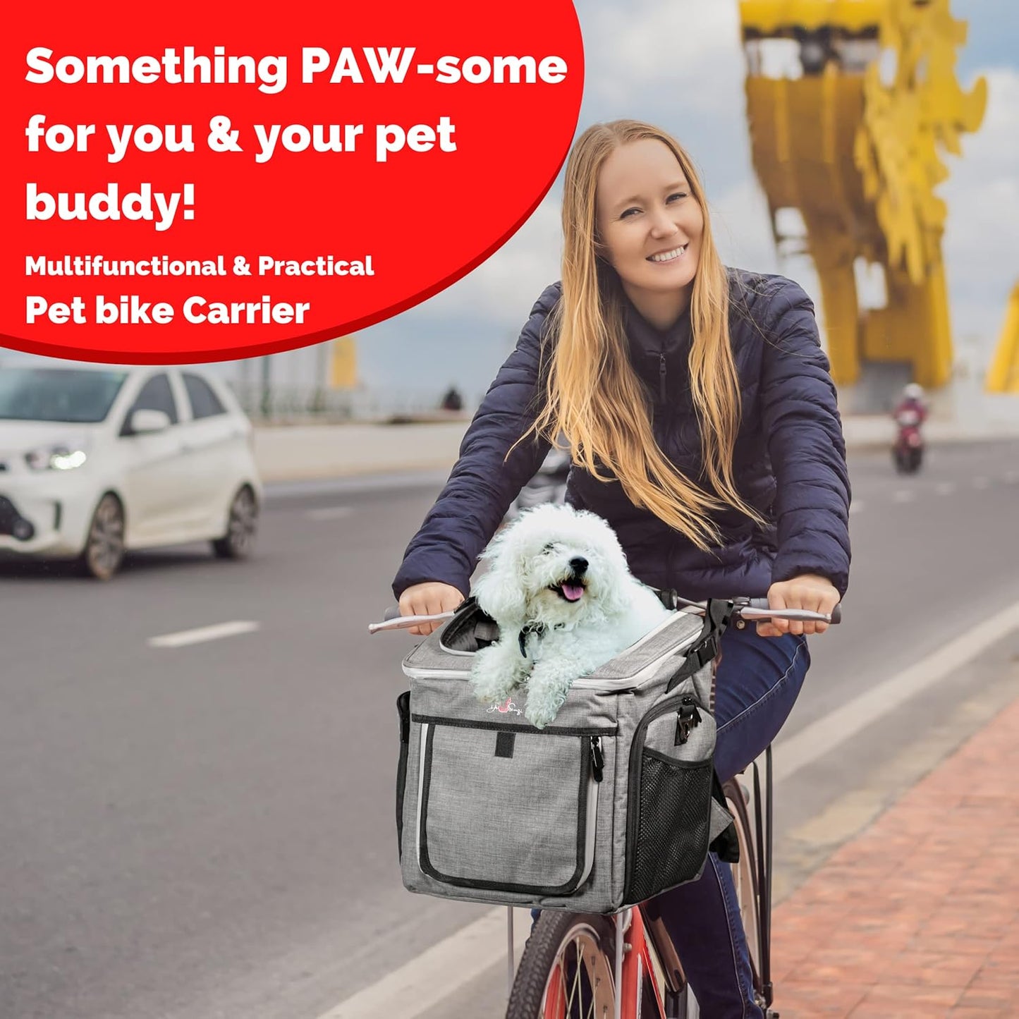 Puppy Carrier, Dog Basket for Bike, Cat Backpack & Dog Bike Basket, Expandable Soft-Sided Pet Carrier with Multi-Pockets, Convertible to Pet Car Seat for Small Dog Cat Puppies