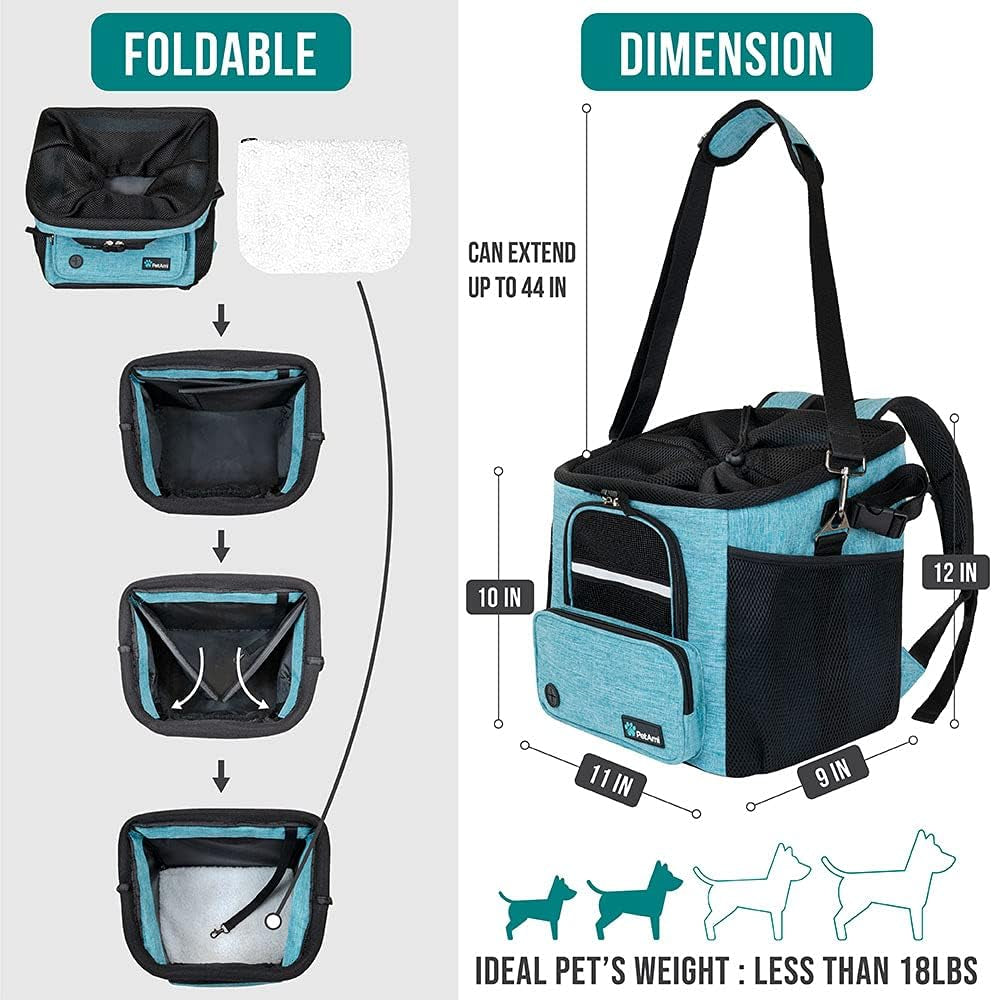 Dog Bike Basket, Soft-Sided Ventilated Dog Bike Carrier Backpack, Pet Bicycle Basket for Bike Handlebar, Small Medium Puppy Cat Kitten Car Booster Seat with Safety Strap, Max 18 Lbs, Blue