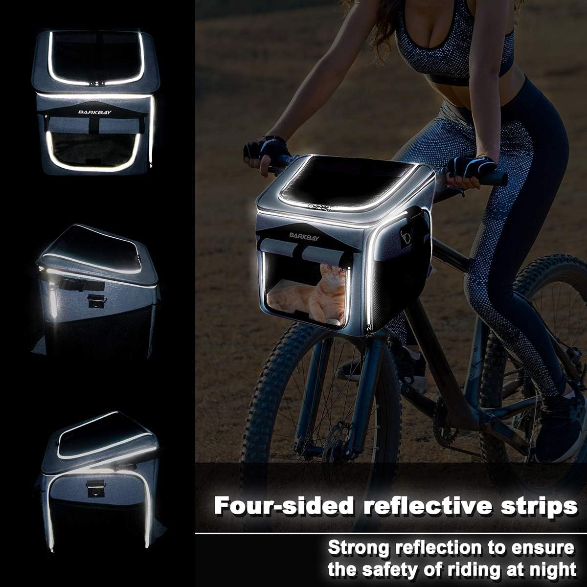 Dog Bike Basket Carrier, Expandable Foldable Soft-Sided Dog Carrier, 2 Open Doors, 5 Reflective Tapes, Pet Travel Bag,Dog Backpack Carrier Safe and Easy for Small Medium Cats and Dogs(Blue)