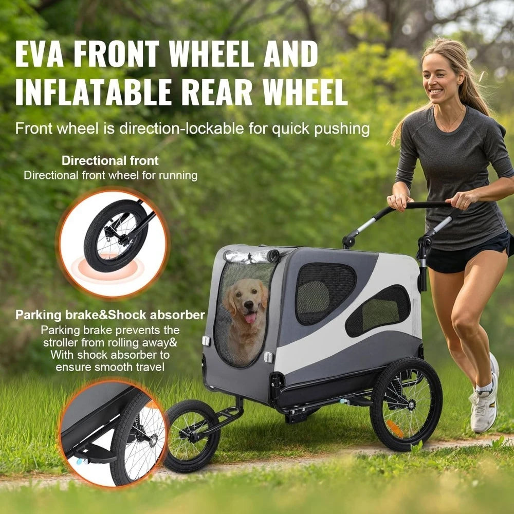 Supports up to 66/88/100 Lbs, 2-In-1 Pet Stroller Cart Bicycle Carrier, Universal Coupler, Reflectors, Flag