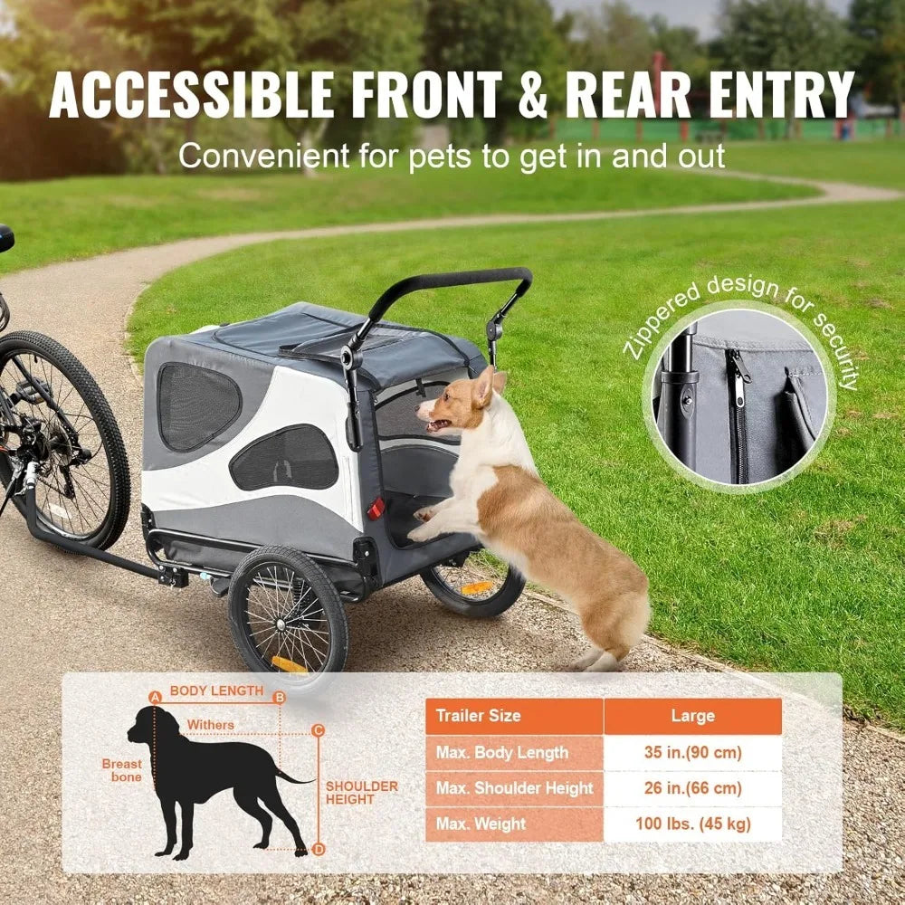 Supports up to 66/88/100 Lbs, 2-In-1 Pet Stroller Cart Bicycle Carrier, Universal Coupler, Reflectors, Flag