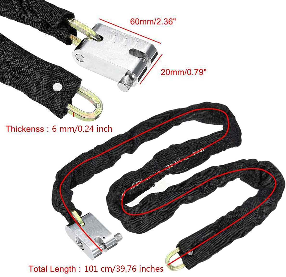 Heavy Duty Motorcycle Chain Lock, 8Mm, 3 Keys, 39.76 In, Black