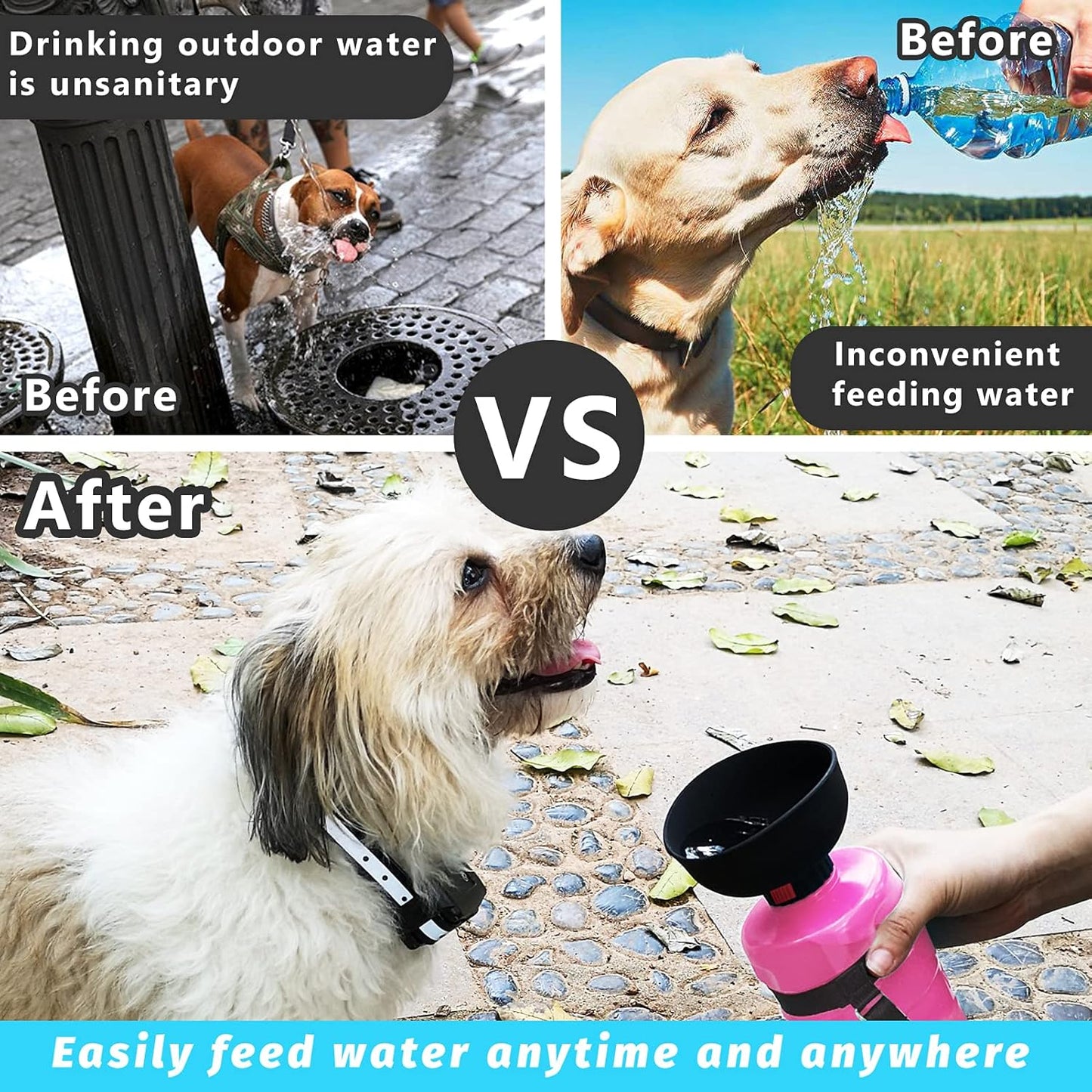 Dog Water Bottle 21Oz with Collapsible Dog Travel Bowls, Squeeze Pet Water Bottles for Dogs, Portable Lightweight Leak-Proof Dog Water Bowl Dispenser for Outdoor Walking