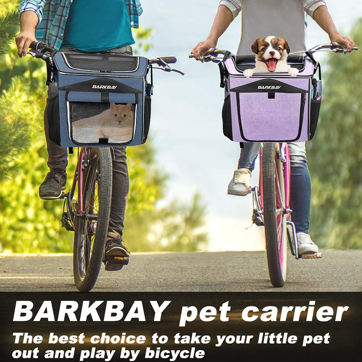 Dog Bike Basket Carrier, Expandable Foldable Soft-Sided Dog Carrier, 2 Open Doors, 5 Reflective Tapes, Pet Travel Bag,Dog Backpack Carrier Safe and Easy for Small Medium Cats and Dogs(Blue)