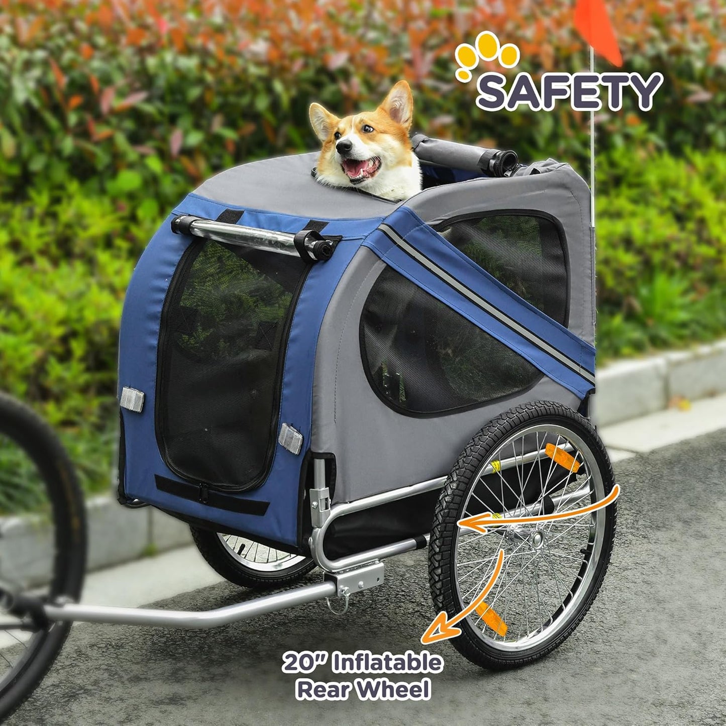 Dog Bike Trailer Pet Cart Bicycle Wagon Cargo Carrier Attachment for Travel with 3 Entrances Large Wheels for Off-Road & Mesh Screen