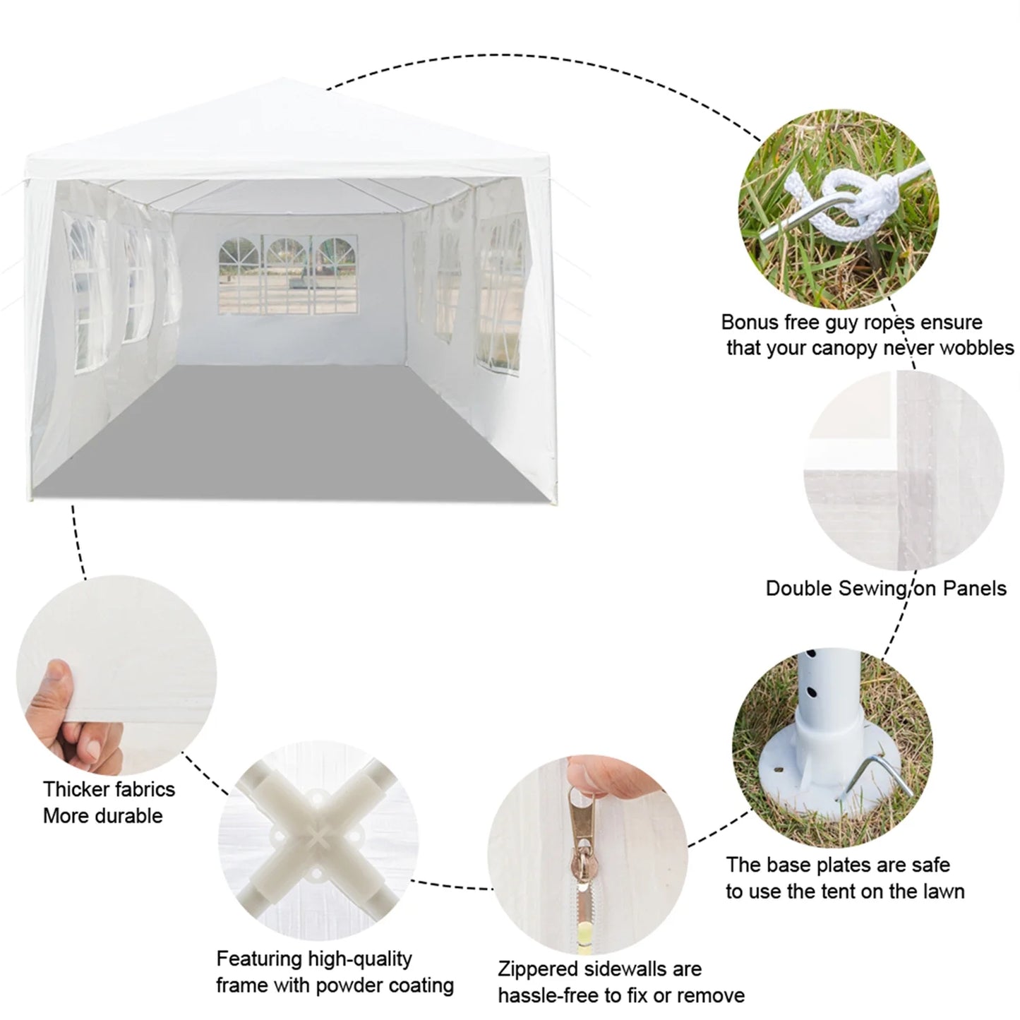 Outdoor Party Tent with 7 Side Walls, 10' X 30' White Patio Gazebo Canopy Tent for Outside, Sunshade Shelter Folding Gazebo Canopy Tent, Waterproof Outdoor Gazebo Tent for Backyard Wedding