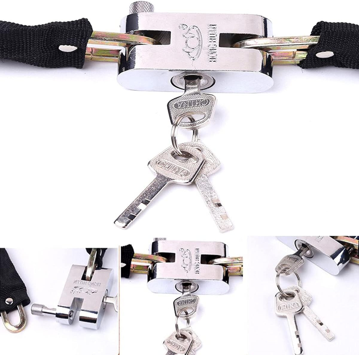 Heavy Duty Motorcycle Chain Lock, 8Mm, 3 Keys, 39.76 In, Black