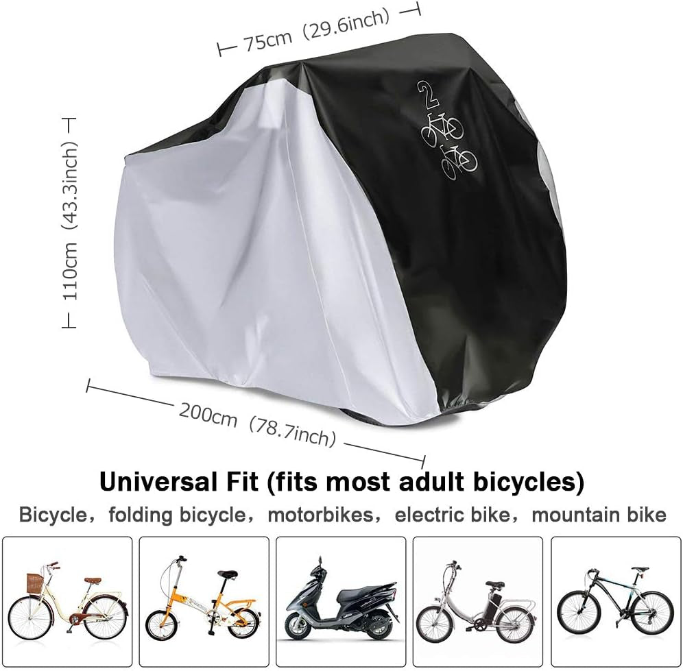 Bycicle Cover for 2 Bikes Waterproof Cycle Dirt Bike Outdoor Rain Dust Snow Water Wind Sun Resistant UV Protection Winter Summer Cold All Weather Indoor Garage Storage Road Mountain Bike