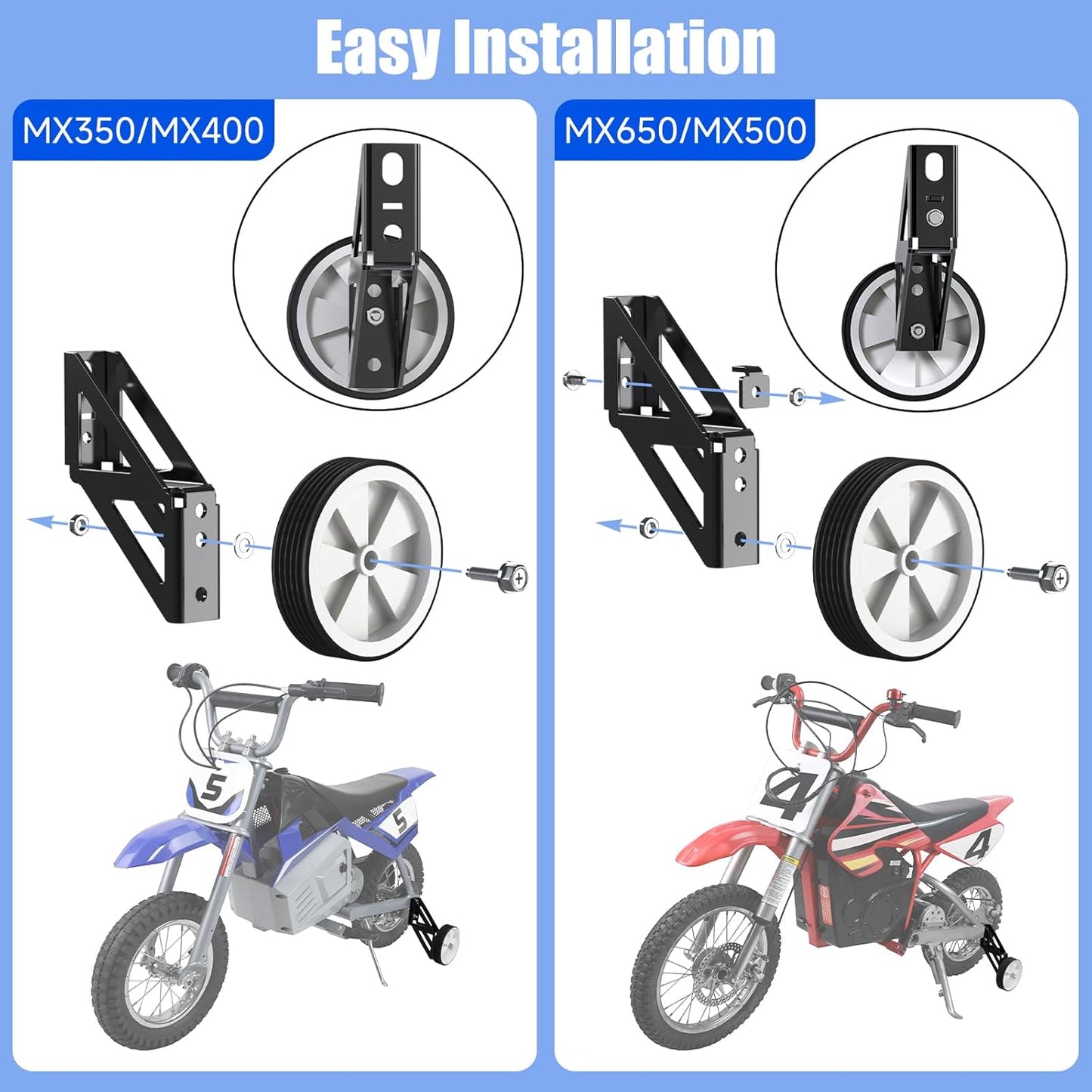 Dirt Bike Training Wheels Compatible with Razor MX350 MX400 MX500 MX650 Electric Dirt Rocket Bike Accessories Parts Adjustable Height Training Wheels for Kids Electric Dirt Bike