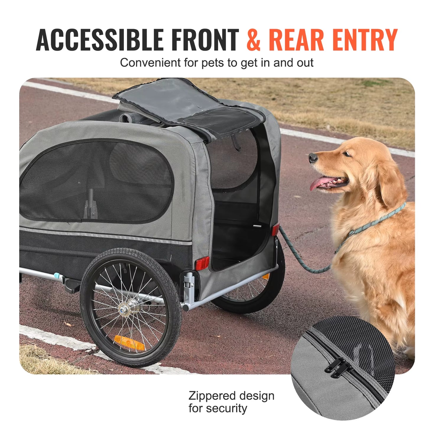 88 Lbs Dog Bike Trailer Pet Cart Bicycle Carrier with Wheels, Coupler, Reflectors, Flag, Collapsible to Store for Dogs