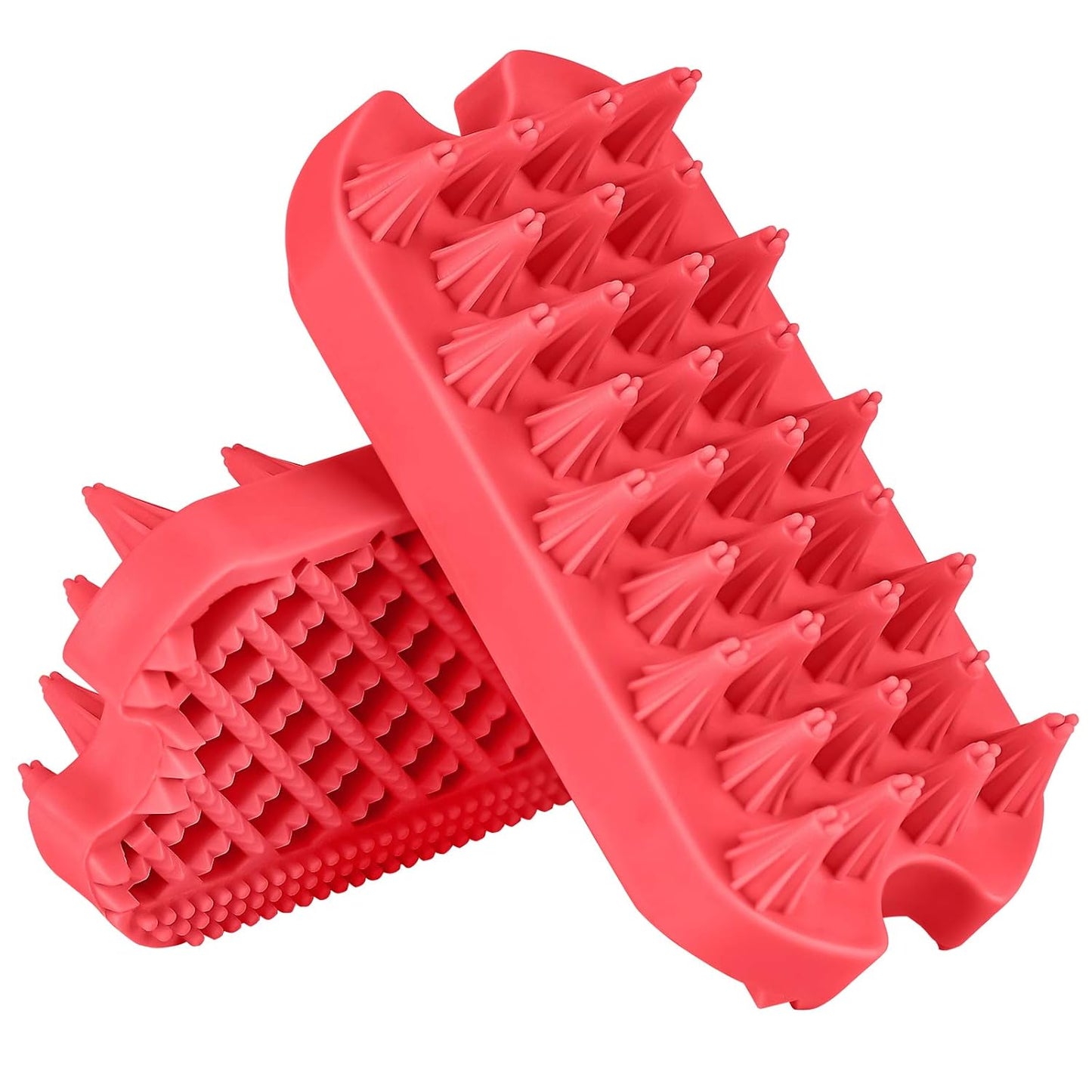 Dog Grooming Brush, Silicone Dual Side Pet Bath Brush for Deshedding & Massaging, Hair Brush Comb for Pet, Puppy, Cats (Red)