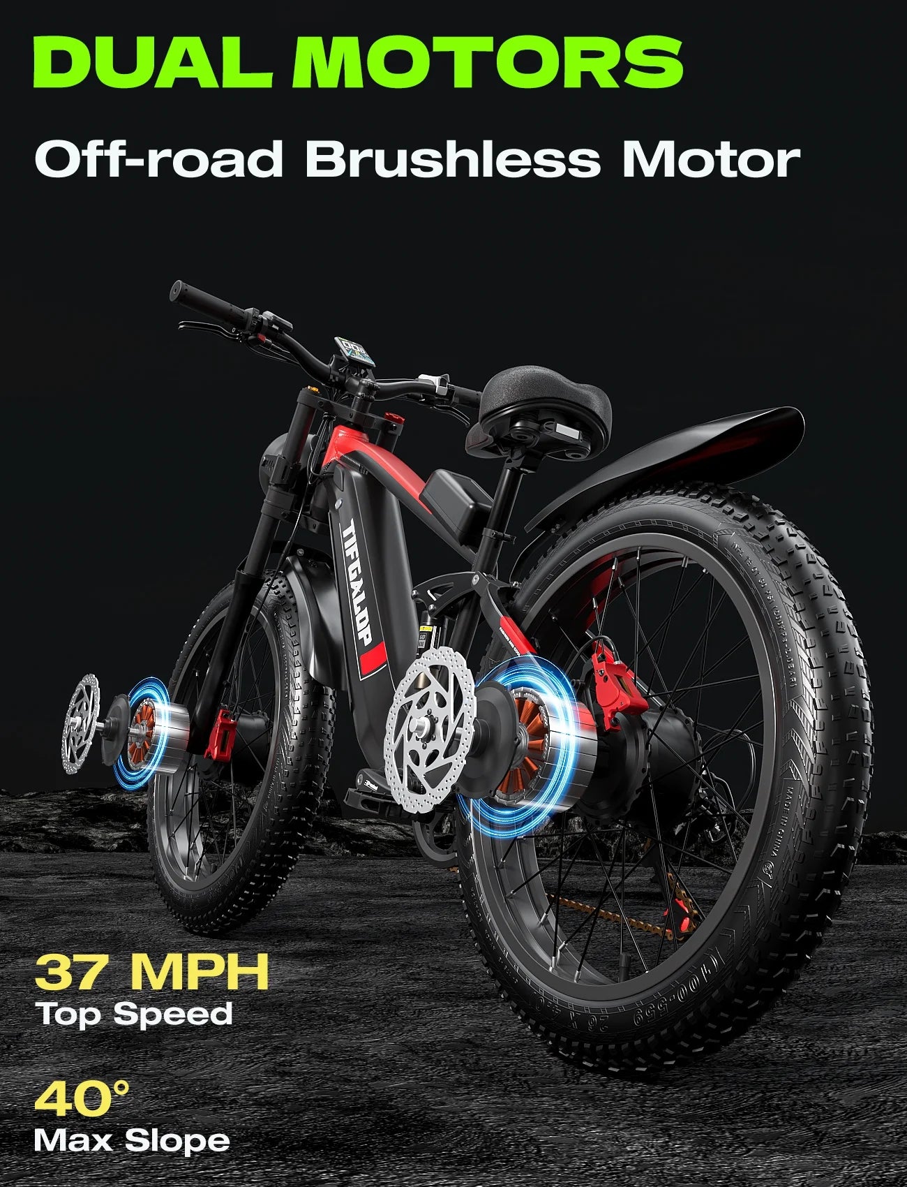 Adult Electric Bike, Dual Motor, 52V 22Ah UL2849 Removable Lithium Battery 26 Inch Fat Tire Off-Road Electric Mountain Bike, 7 Speeds