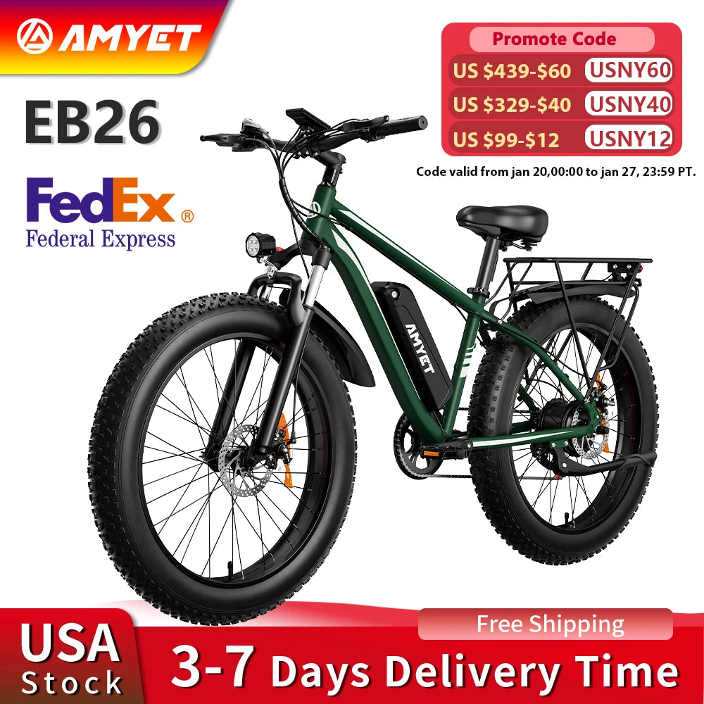 Electric Bike EB26 Blue Adults Electric Bicycle 31Mph Peak 1500W 720WH Ebike 26" Fat Tire Mountain Bike Electric Dirt Bike