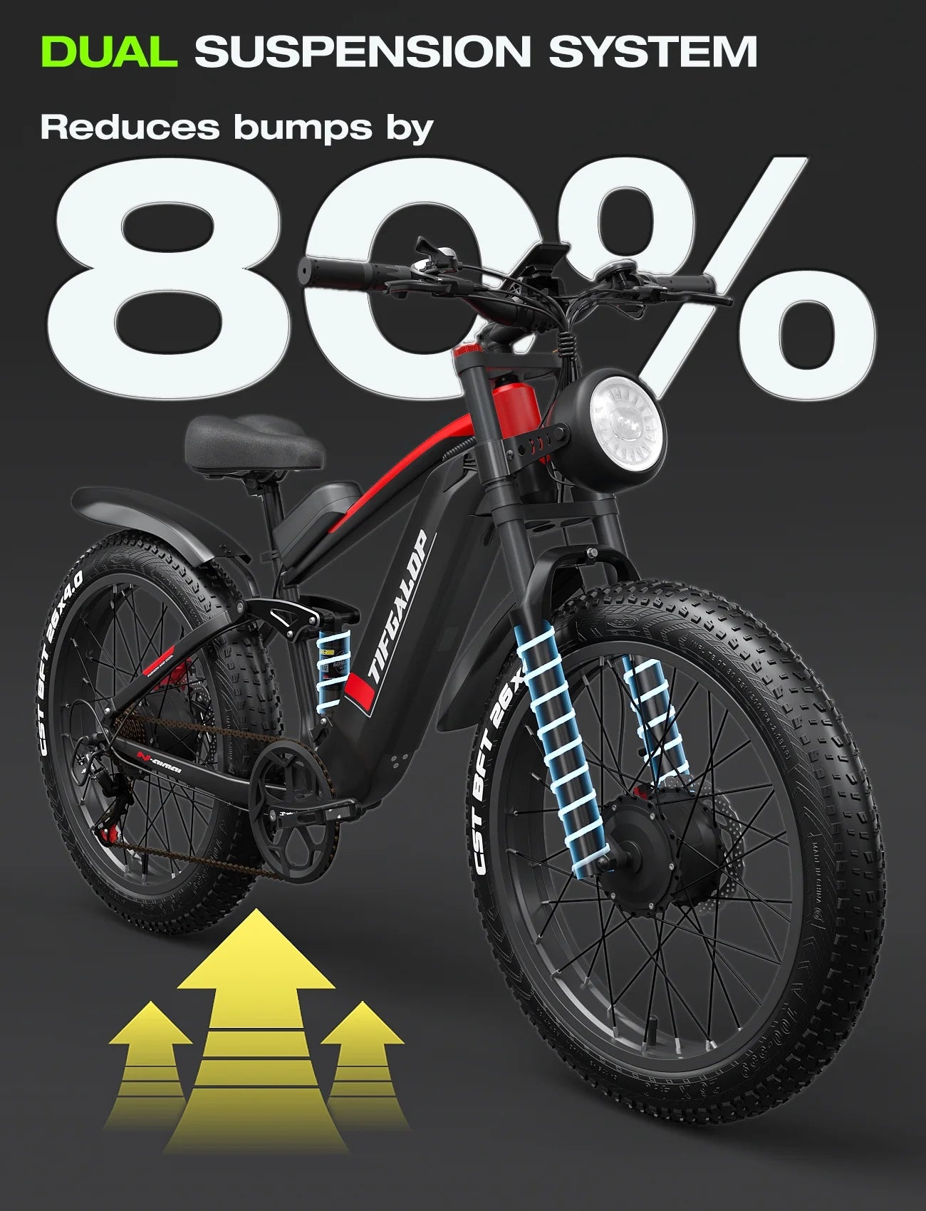 Adult Electric Bike, Dual Motor, 52V 22Ah UL2849 Removable Lithium Battery 26 Inch Fat Tire Off-Road Electric Mountain Bike, 7 Speeds