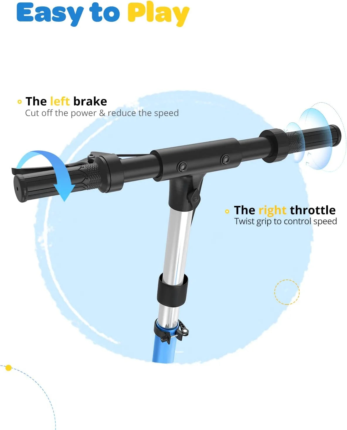 Electric Scooter with Seat for Kids Ages 6-12, 60 Mins Long Battery Life, Removable Seat 2 Riding Styles, 155Lbs Max Load, Light Blue