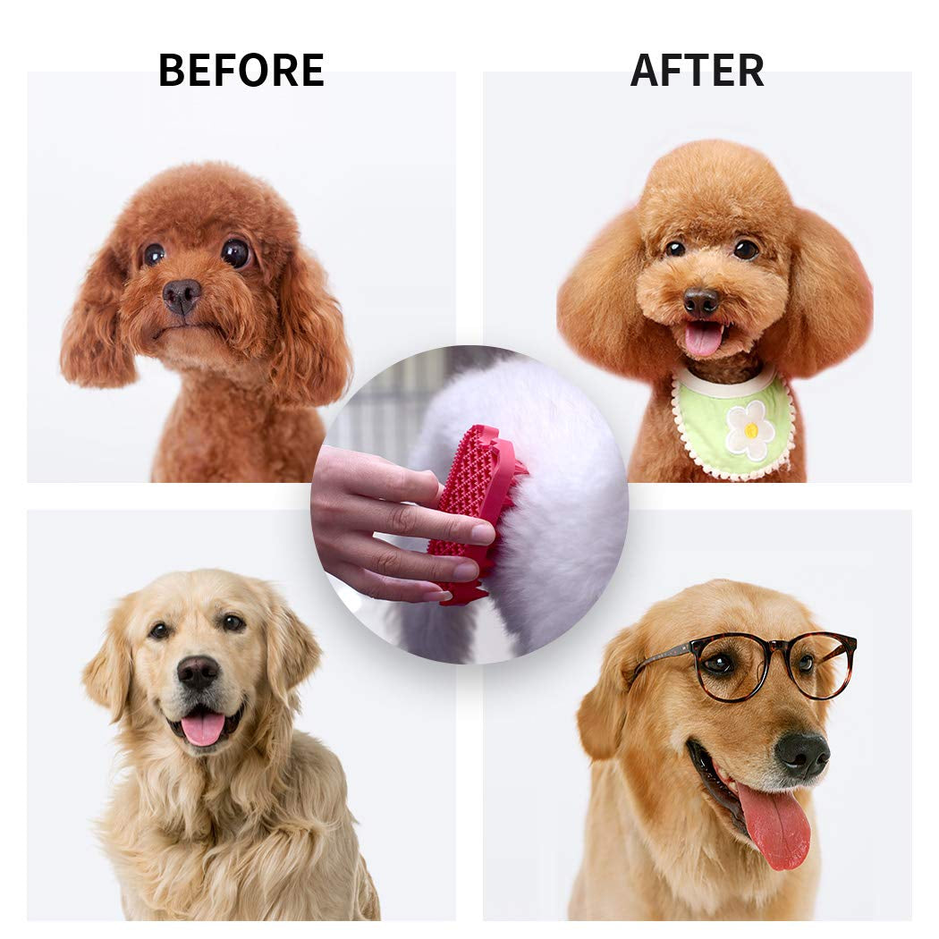 Dog Grooming Brush, Silicone Dual Side Pet Bath Brush for Deshedding & Massaging, Hair Brush Comb for Pet, Puppy, Cats (Red)