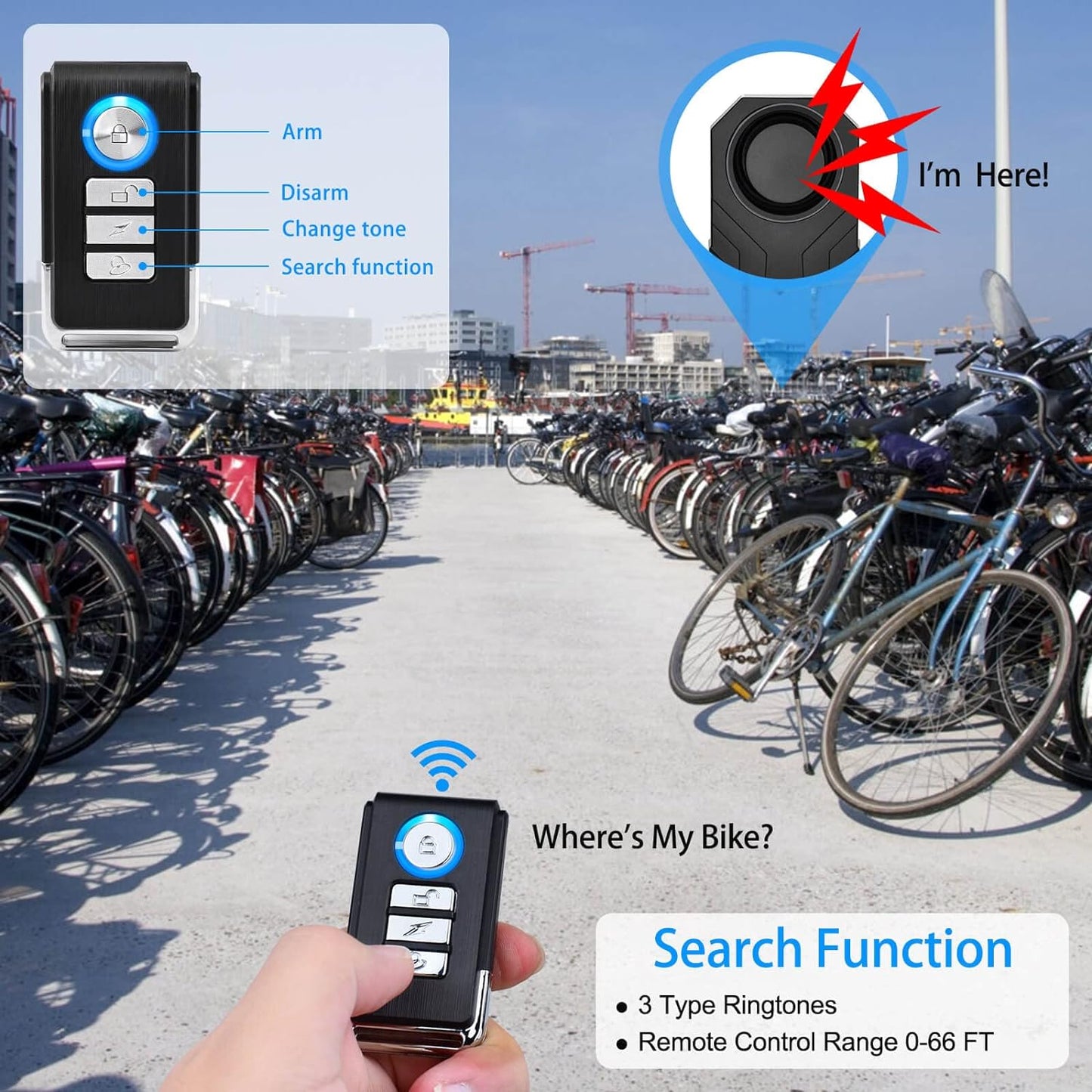 3Set Vibration Sensing Bike Alarm with Remote, 113Db Loud Bicycle Alarm System anti Theft, Wireless Motorcycle Alarm for Electric Bike Tricycle Mobility Scooter Vehicles Ebike for Cycling Security