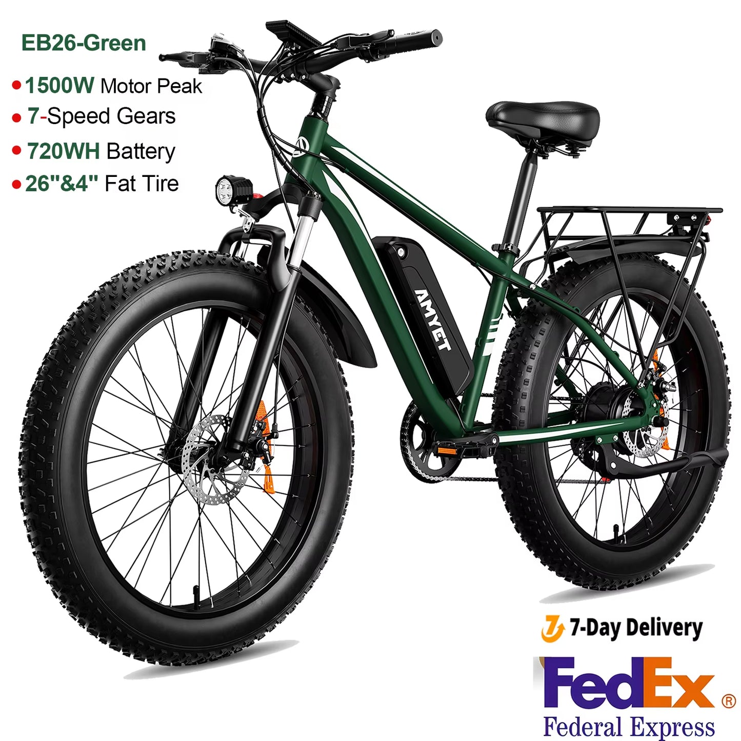 Electric Bike EB26 Blue Adults Electric Bicycle 31Mph Peak 1500W 720WH Ebike 26" Fat Tire Mountain Bike Electric Dirt Bike