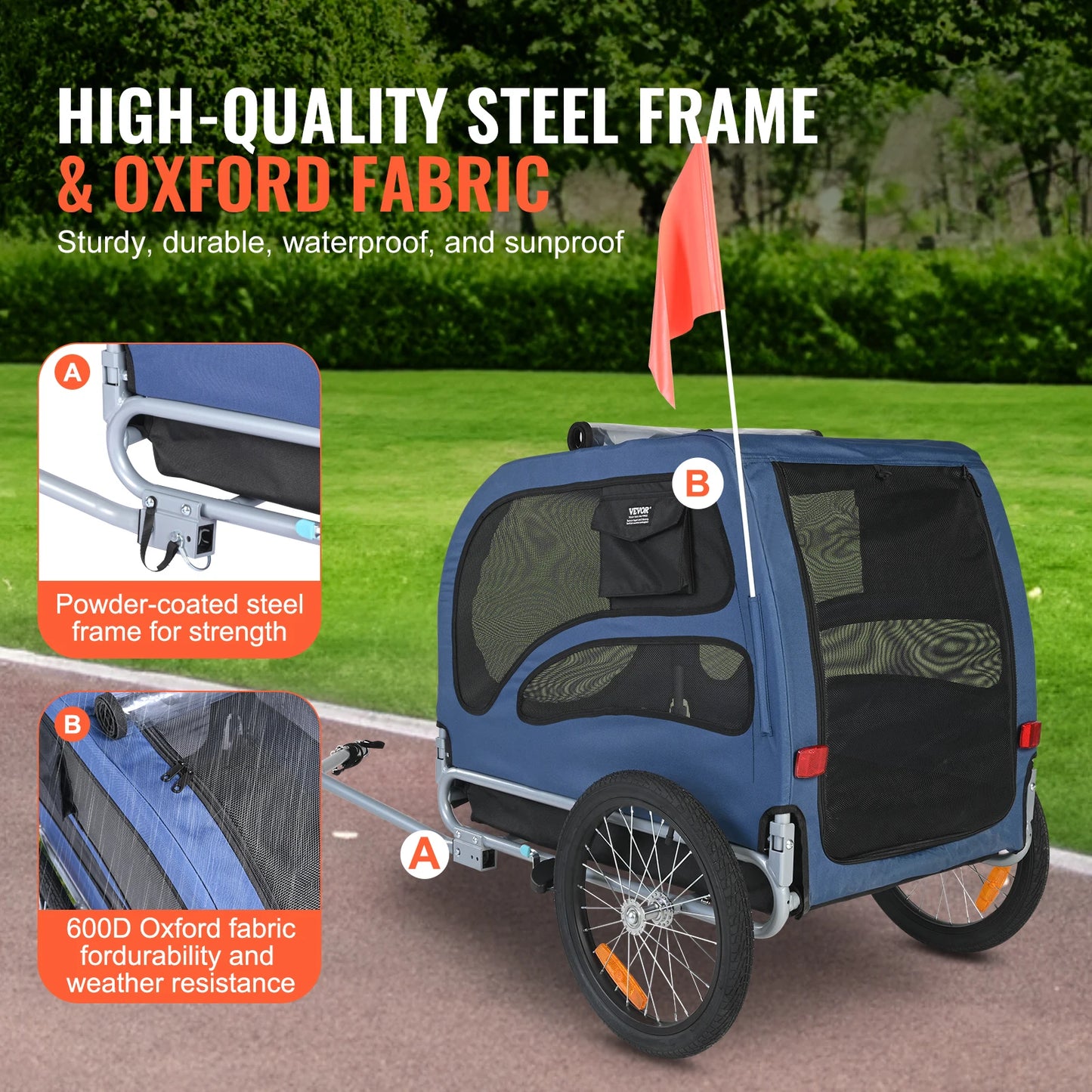 Succebuy 100Lbs Pet Cart Bicycle Carrier Dog Bike Trailer with Coupler, Reflectors, Flag, Collapsible to Store for Dogs Travel
