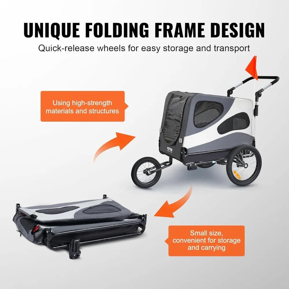 Supports up to 66/88/100 Lbs, 2-In-1 Pet Stroller Cart Bicycle Carrier, Universal Coupler, Reflectors, Flag