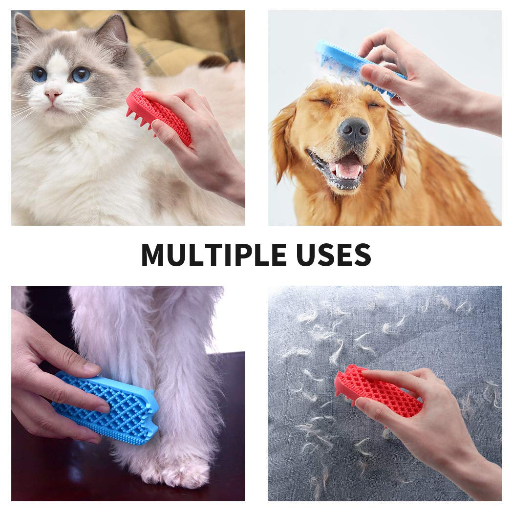 Dog Grooming Brush, Silicone Dual Side Pet Bath Brush for Deshedding & Massaging, Hair Brush Comb for Pet, Puppy, Cats (Red)