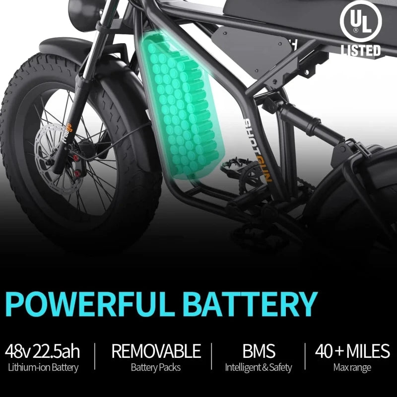 Electric Bike F2 Pro 1400W Fat Tire Adult E Bikes 48V 22.5Ah Electric Motorcycles Both Urban Commuting and Off-Road Use