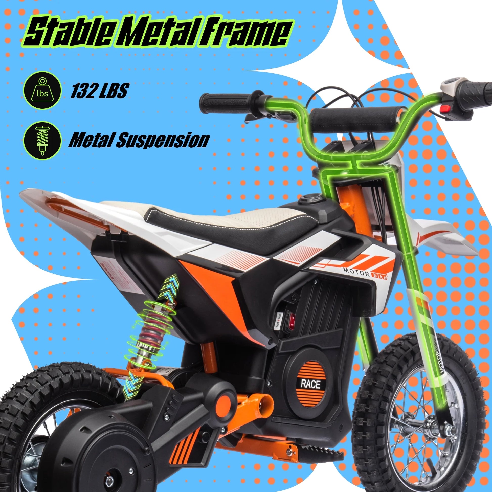 24V Powered Electric Dirt Bike for Kids, Kids Electric Motorcycle with 250W Motor, Ride on Dirt Motorcycle Toy with Rear Wheel Suspension, Kids Electric Bike for Boys Girls, White