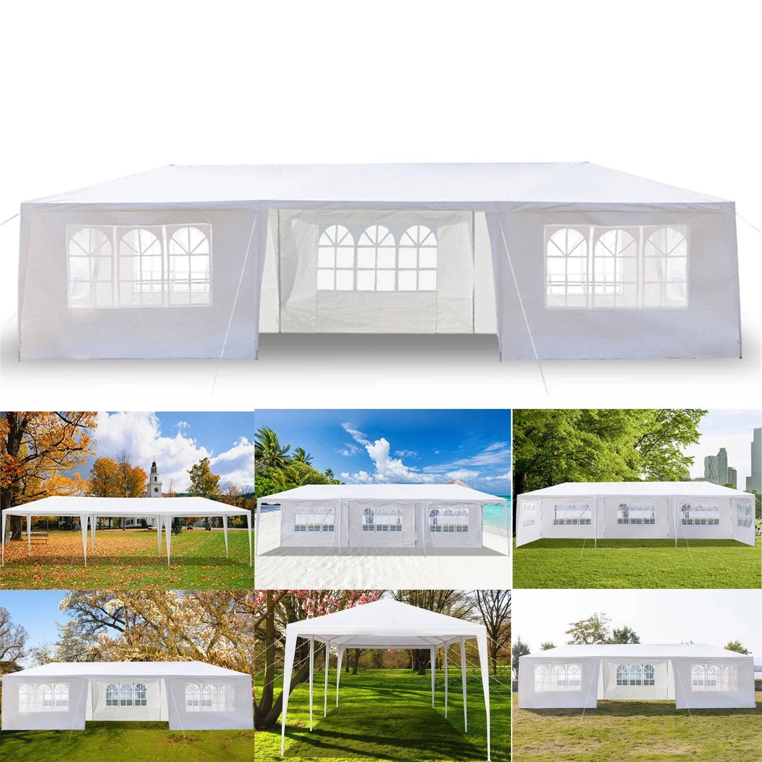 Outdoor Party Tent with 7 Side Walls, 10' X 30' White Patio Gazebo Canopy Tent for Outside, Sunshade Shelter Folding Gazebo Canopy Tent, Waterproof Outdoor Gazebo Tent for Backyard Wedding