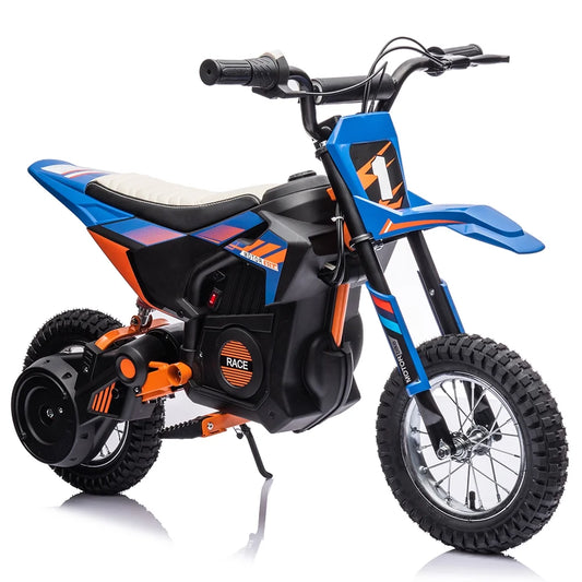 24V Kids Ride on Motorcycle,250W Motor 13.6MPH Fast Speed Electric Battery-Powered Off-Road Motocross,Leather Seat Dirt Bike,Grip Throttle,Metal Suspension,Air-Filled Tires