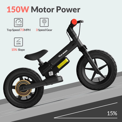 K9 Electric Bike for Kids, 150W Electric Balance Bike Ages 3-8 Years Old, 12" Pneumatic Tire with Dual Brake, 3 Speed Modes Kid Electric Motorcycle