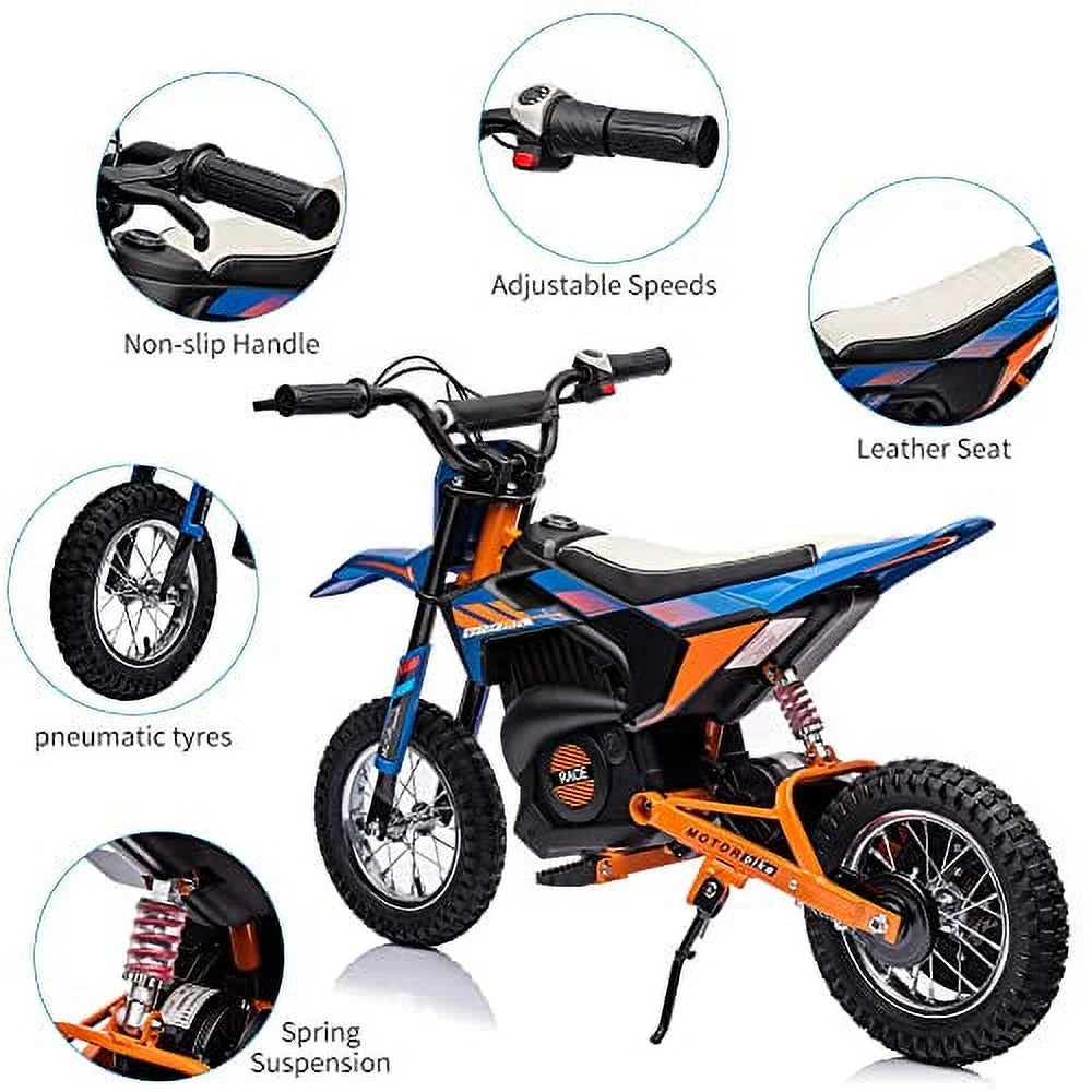 24V Kids Ride on Motorcycle,250W Motor 13.6MPH Fast Speed Electric Battery-Powered Off-Road Motocross,Leather Seat Dirt Bike,Grip Throttle,Metal Suspension,Air-Filled Tires