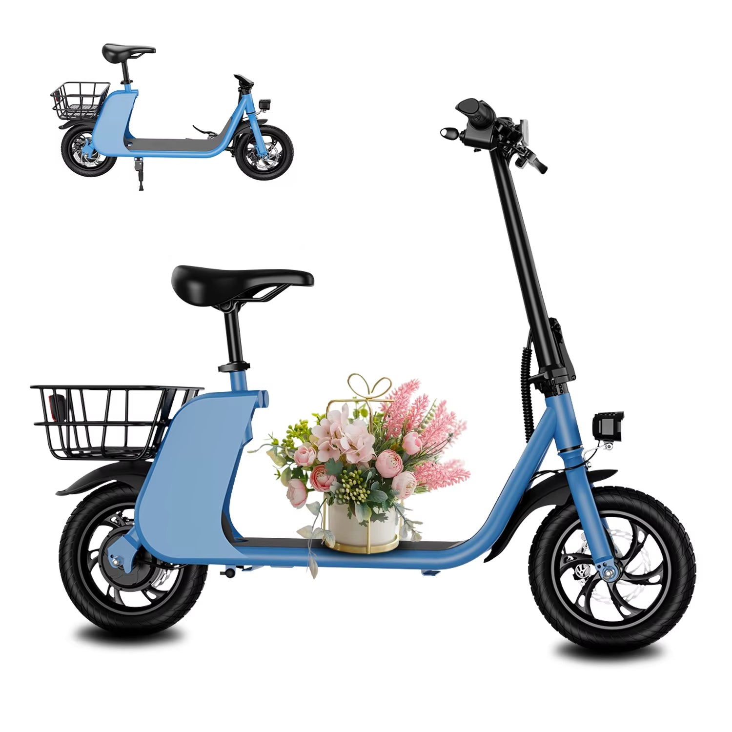 450W Adult Electric Scooter 15.5Mph, with Seat and Shopping Basket, Suitable for Female Electric Scooters for Urban Commuting