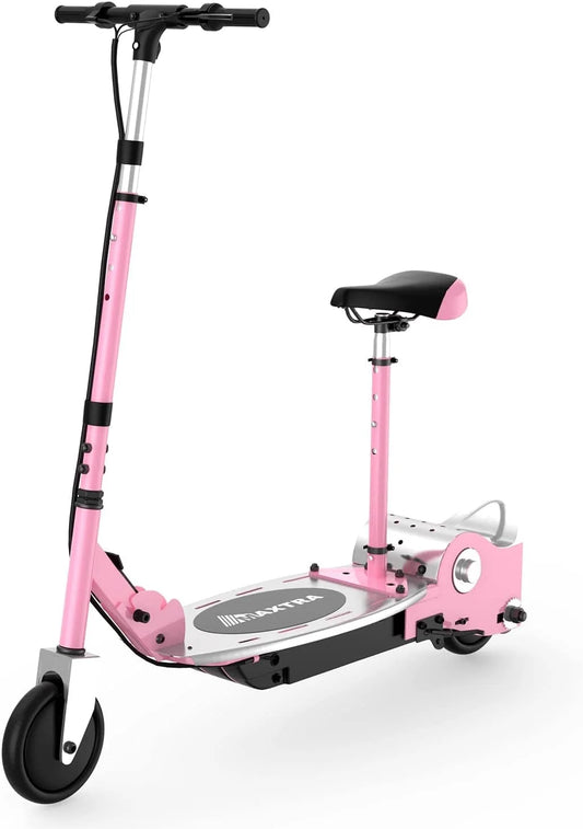Electric Scooter with Seat for Kids Ages 6-12, 60 Mins Long Battery Life, Removable Seat 2 Riding Styles, 155Lbs Max Load, Pink